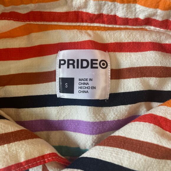 Pride by Target rayon blend buttondown size Small unisex rainbow stripe - Picture 4 of 5